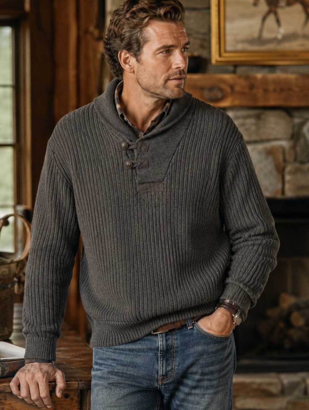 Duluth Trading Shawl Collar High Neck Infantry Sweater